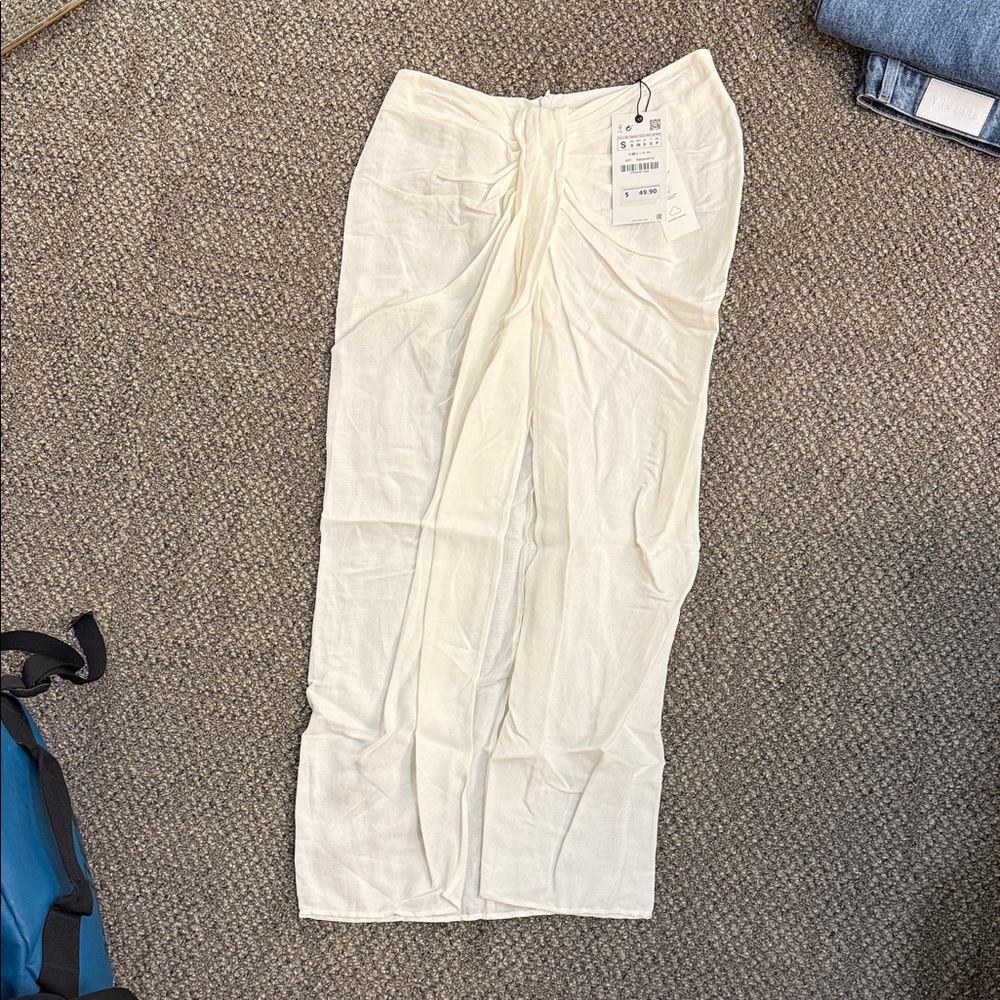Zara Center Slit Linen Midi Skirt Size Small